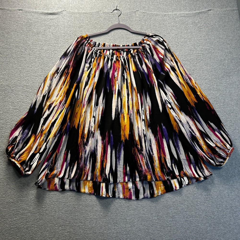 Jennifer Lopez Off Shoulder Boho Top Womens XL Multicolor Peasant‎ Flowy Blouse